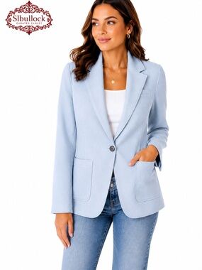 Banana Republic Pale Blue Wool Blend Blazer Size 14 Runs Small Fits 12  Tailored